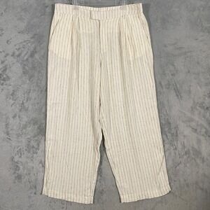 A New Day Pants Sz 16 Cream Pinstripe Linen Blend Wide Leg High Rise Coastal